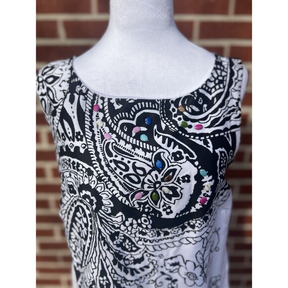 Tiana B. White & Black Sleeveless Shift Dress Scoop Neckline 12 Paisley Floral - Picture 2 of 5
